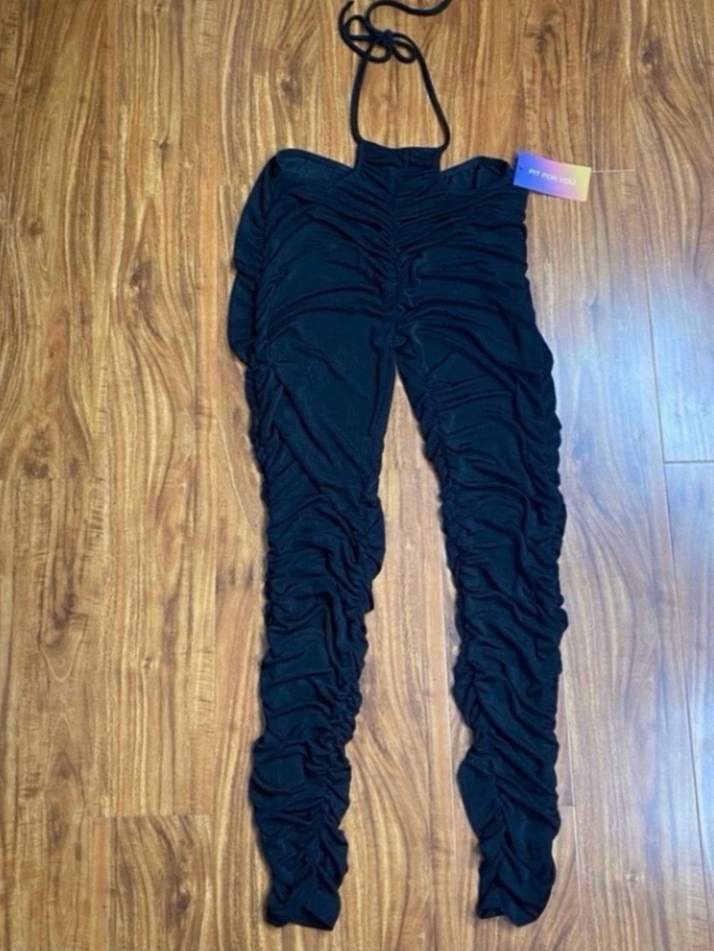 NWT New Shein Sexy Women Black Halter Ruched Fitted Jumpsuit Size Large Clubbing